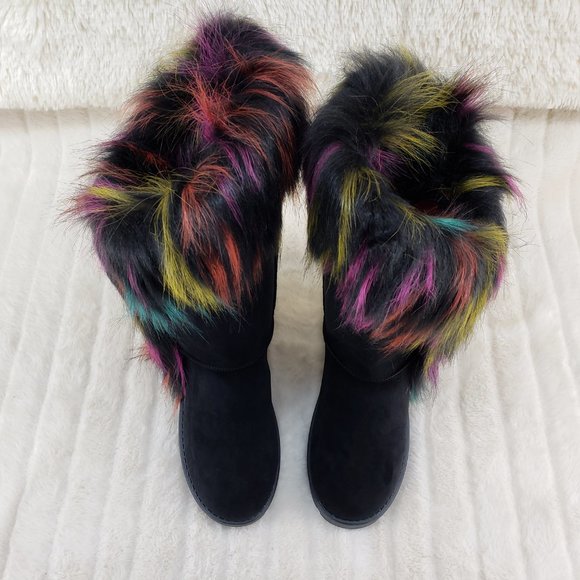 Chi Chi Black Multi Faux Fur Thick Lined Winter Boots - Picture 12 of 13